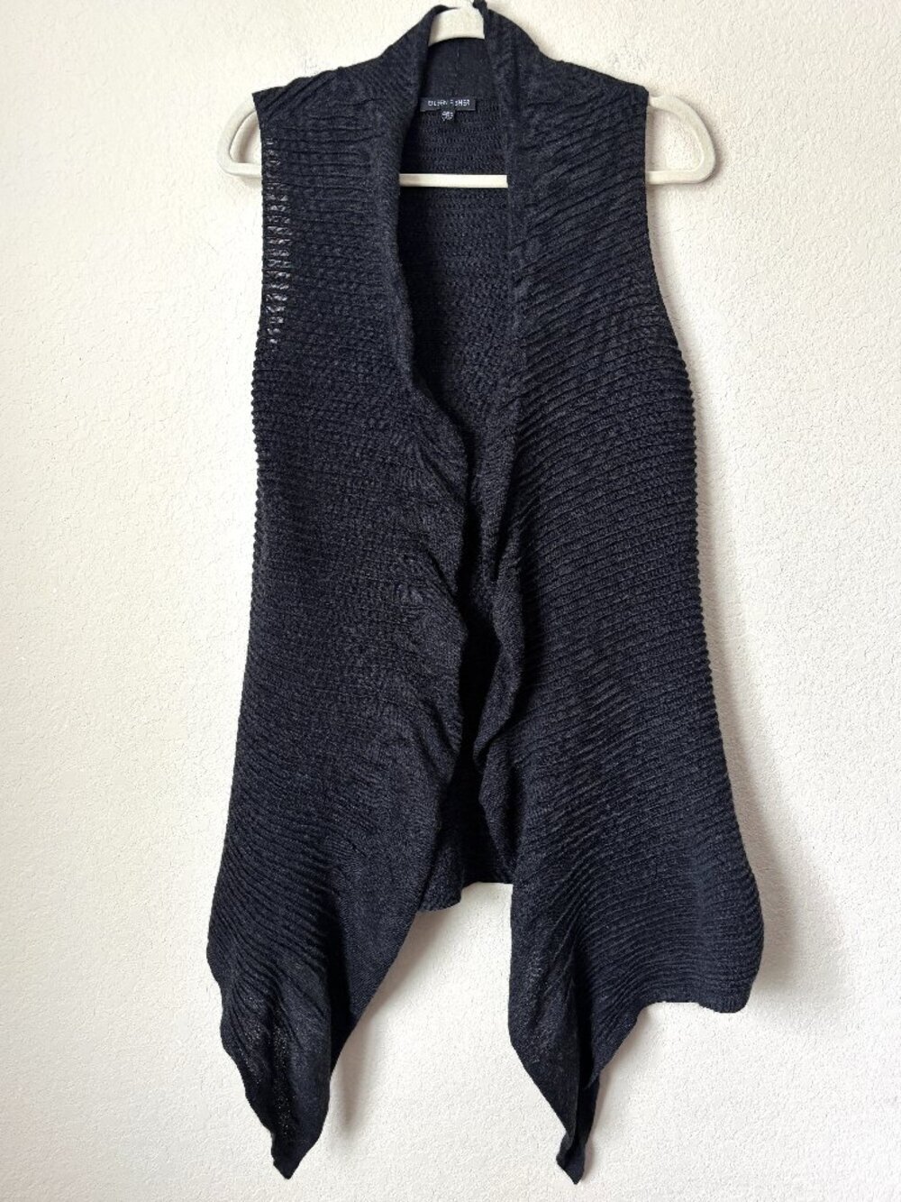 Eileen Fisher Merino Wool Ribbed Ruffle Waterfall Front Knit Vest